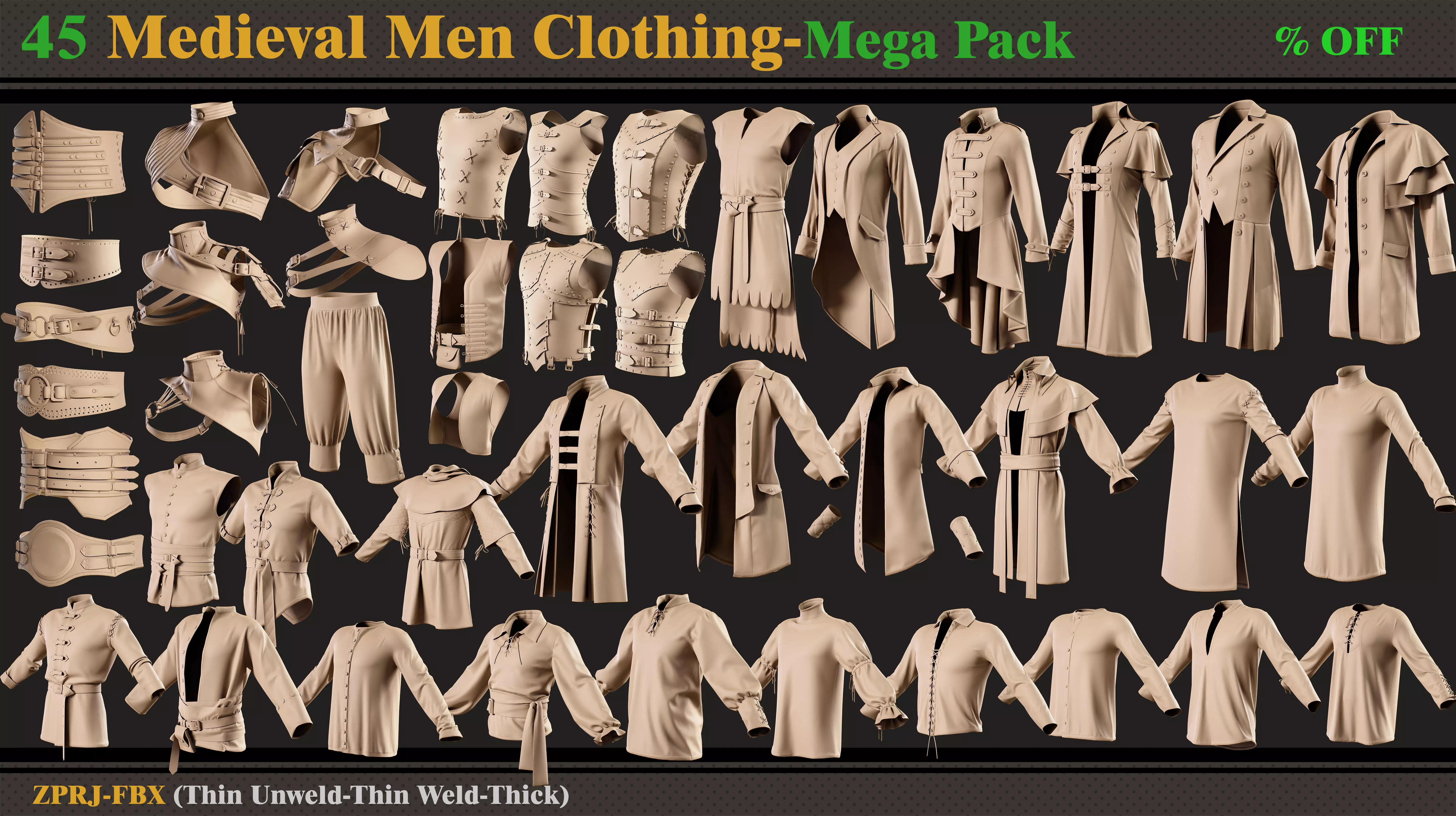 45 Medieval Men Clothing-MEGA PACK-zprj-fbx 3D model_0