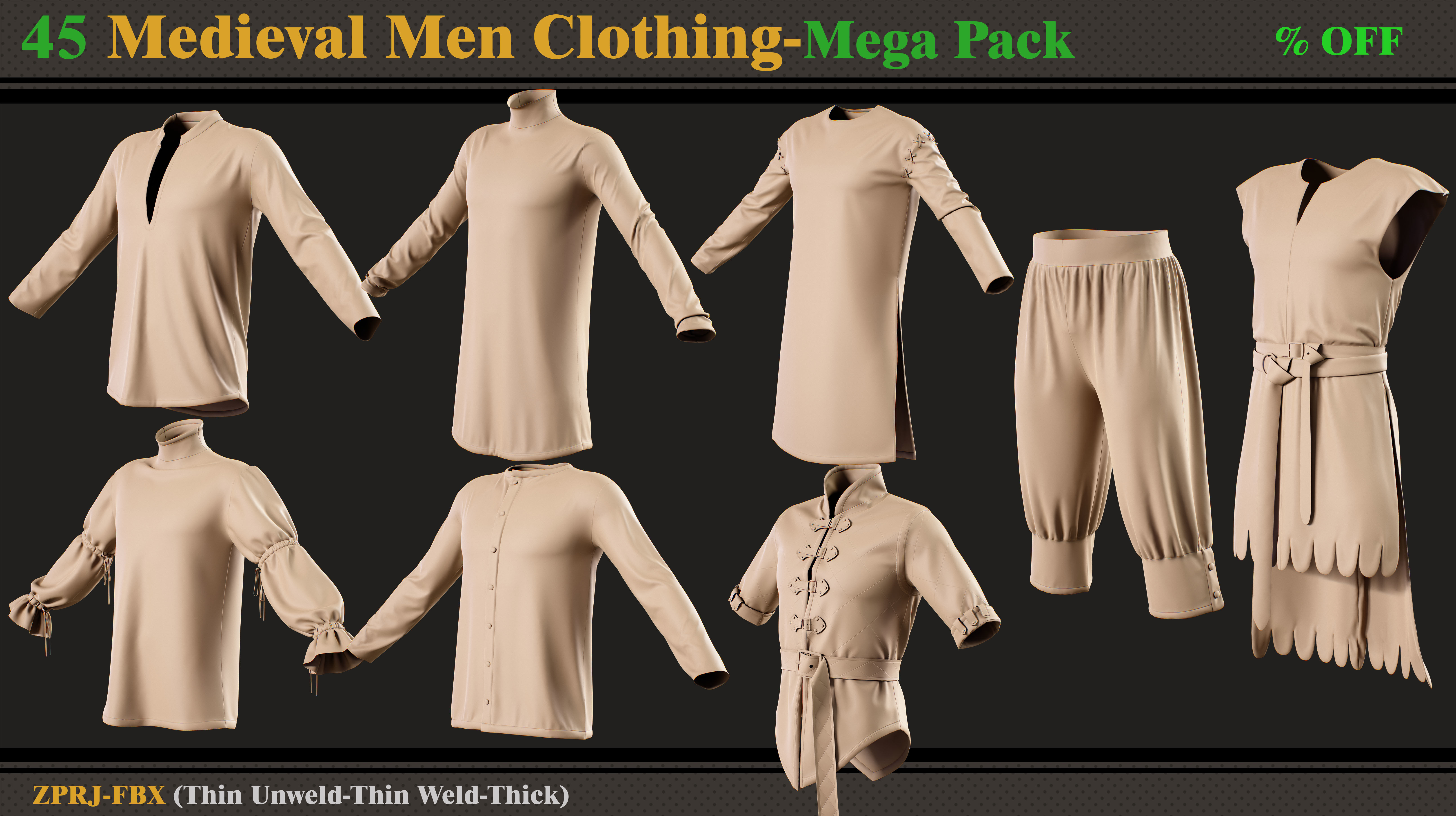 45 Medieval Men Clothing-MEGA PACK-zprj-fbx 3D model_5