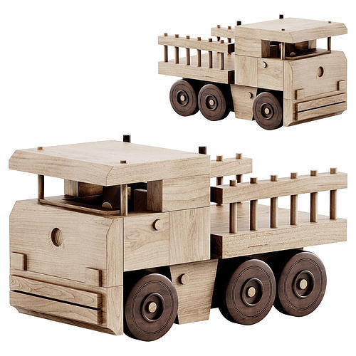 Wooden car Low-poly 3D model