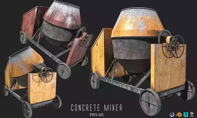 Concrete Mixer 3 Colors Low-poly 3D model