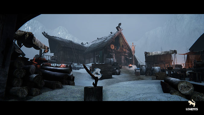 Viking Village Environment Megapack Modular with Interiors Low-poly 3D model 6