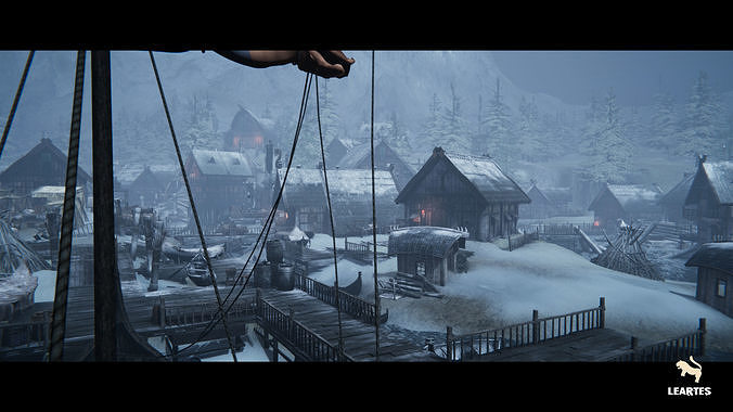 Viking Village Environment Megapack Modular with Interiors Low-poly 3D model 3