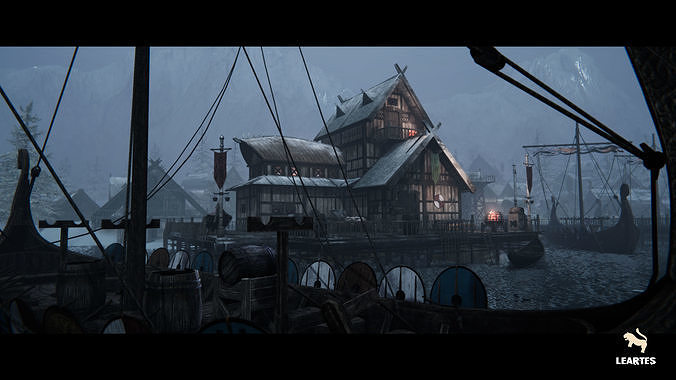 Viking Village Environment Megapack Modular with Interiors Low-poly 3D model 2