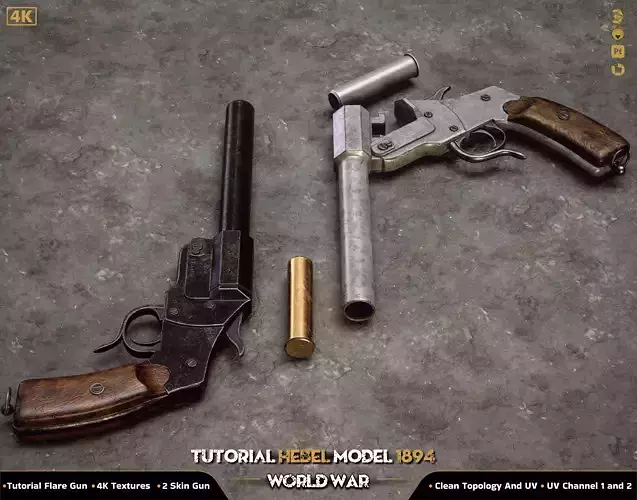 Flare Gun Hebel Model 1894 World War Low-poly 3D model