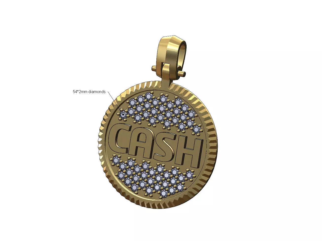 Cash diamond iced fluted bezel pendant with bail 3D print model_0