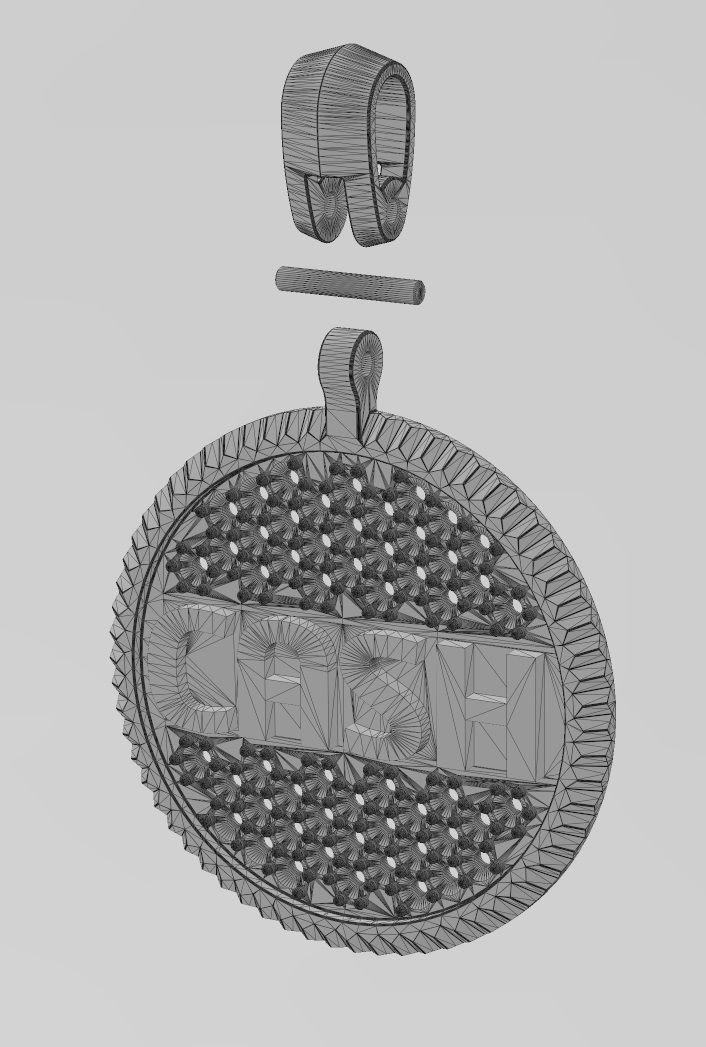 Cash diamond iced fluted bezel pendant with bail 3D print model_12