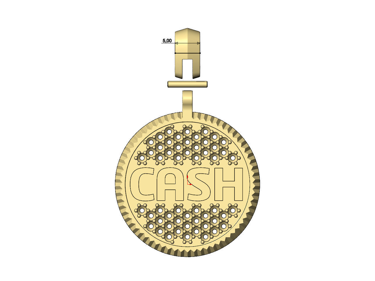 Cash diamond iced fluted bezel pendant with bail 3D print model_7