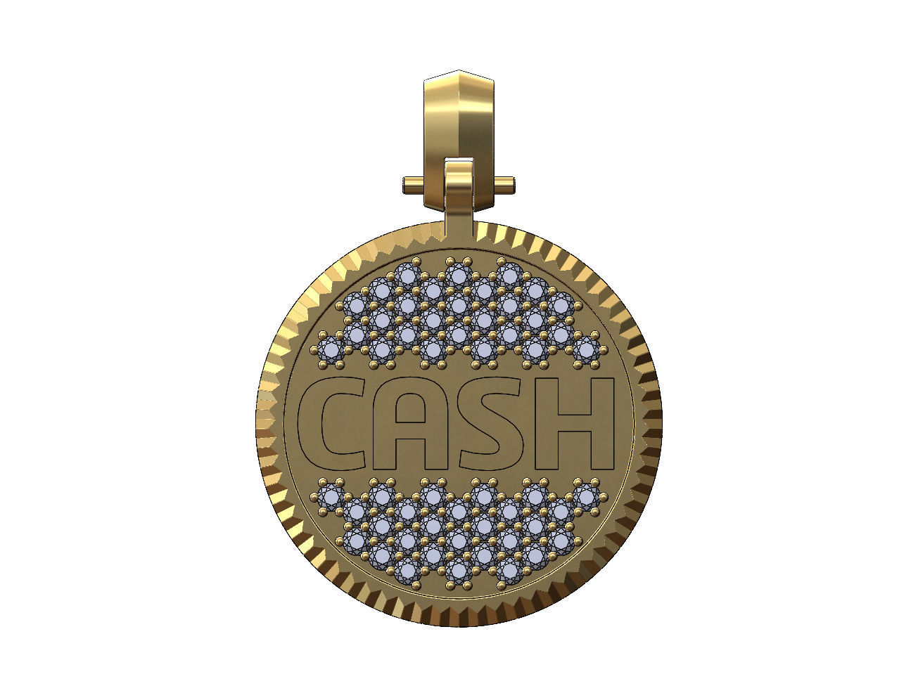 Cash diamond iced fluted bezel pendant with bail 3D print model_1