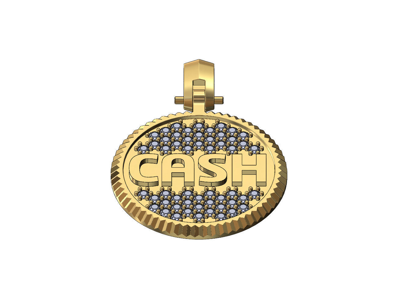 Cash diamond iced fluted bezel pendant with bail 3D print model_3