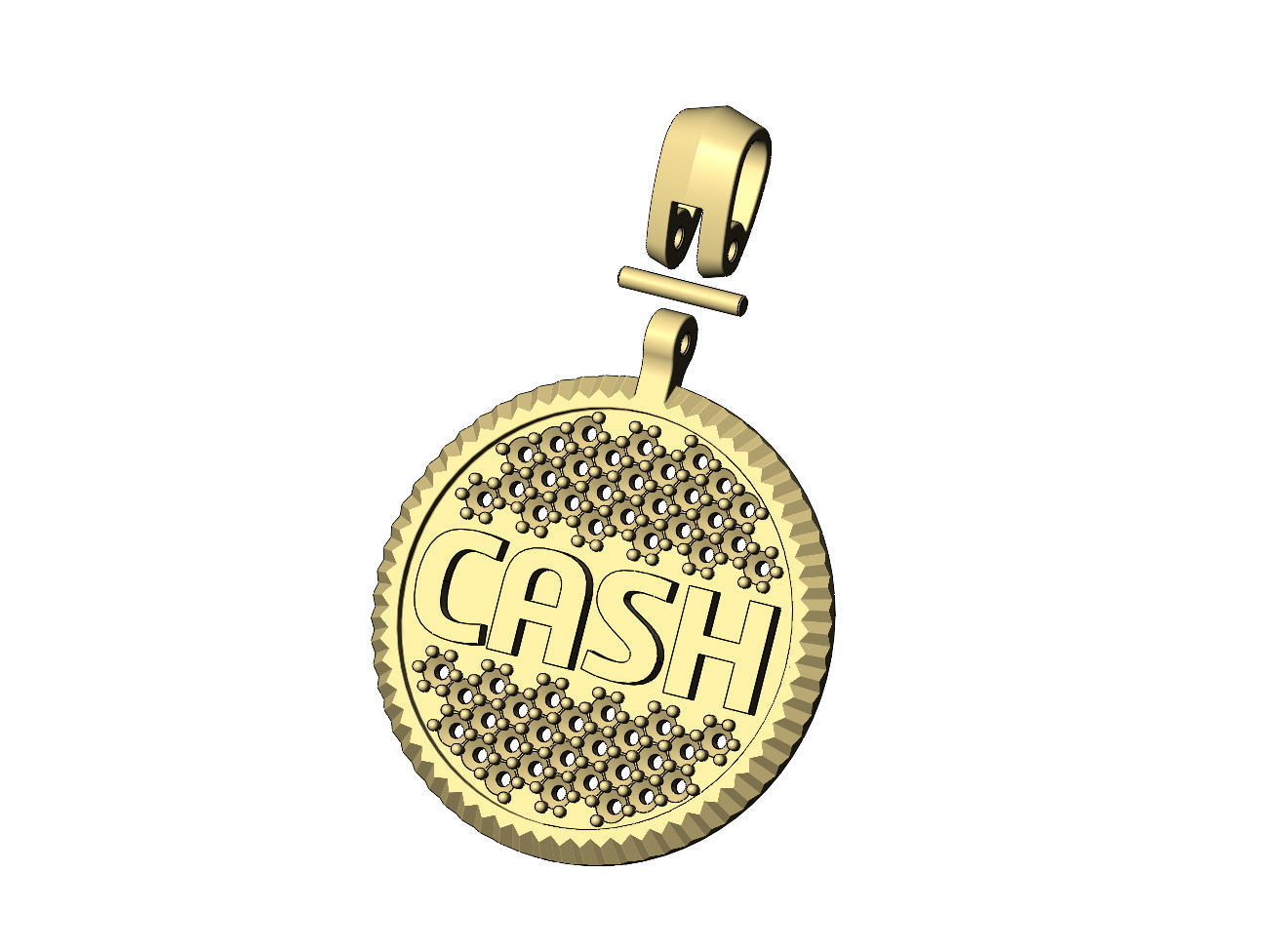 Cash diamond iced fluted bezel pendant with bail 3D print model_5