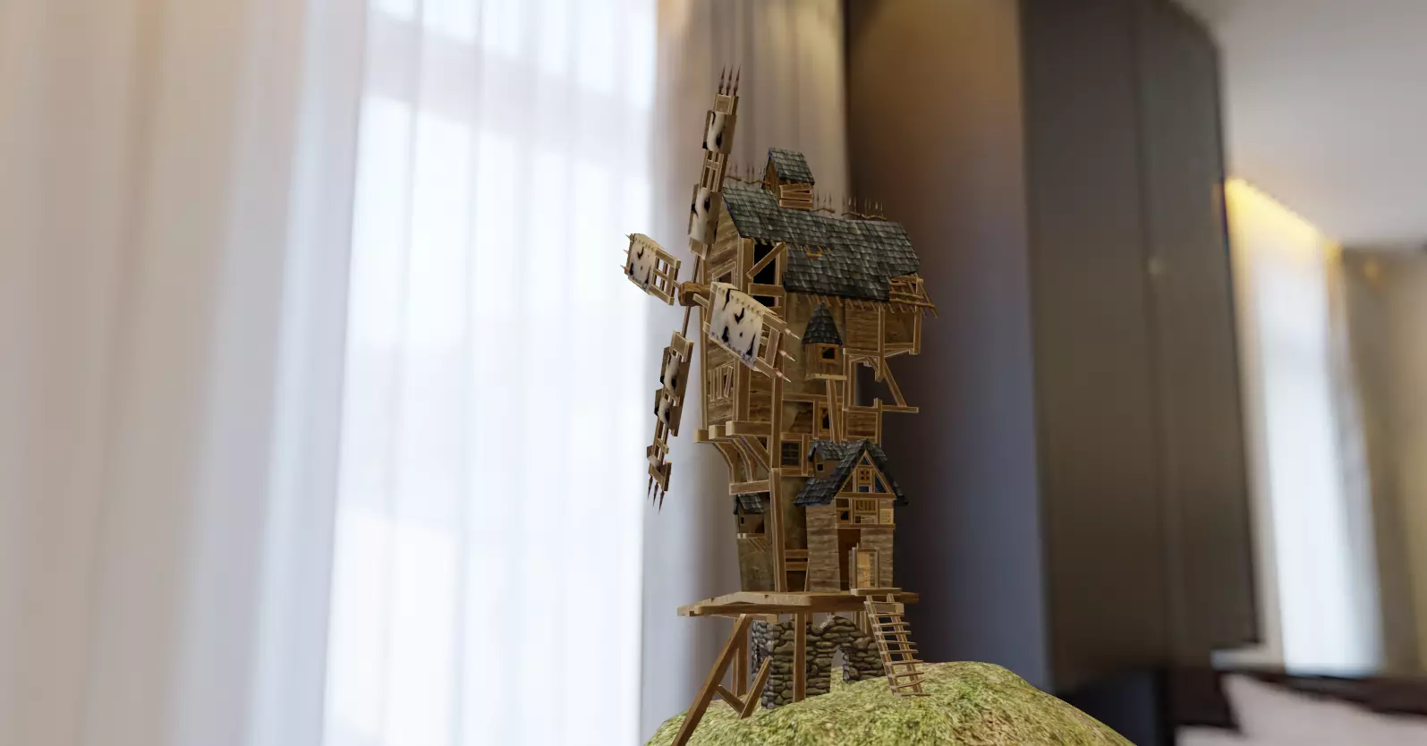  Wooden  AAA Medieval Windmill Low-poly 3D model Low-poly 3D model_0