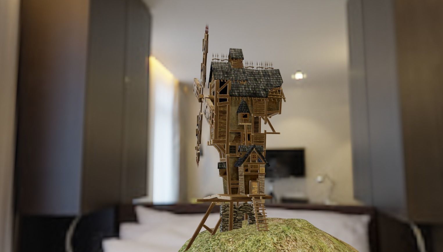  Wooden  AAA Medieval Windmill Low-poly 3D model Low-poly 3D model_9