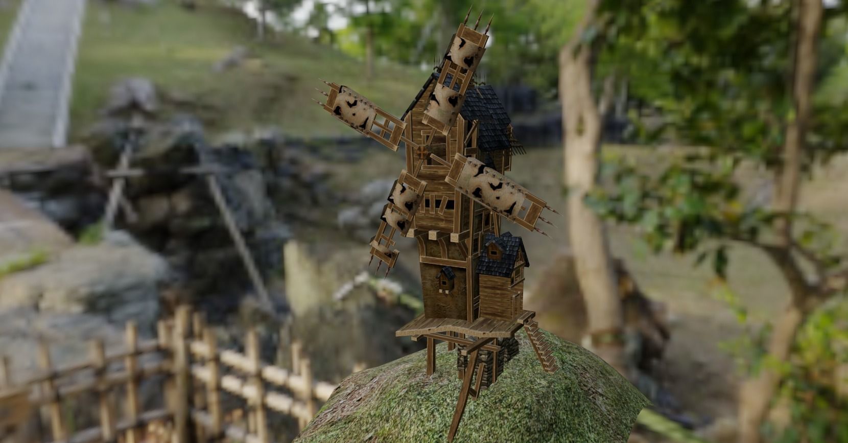  Wooden  AAA Medieval Windmill Low-poly 3D model Low-poly 3D model_4