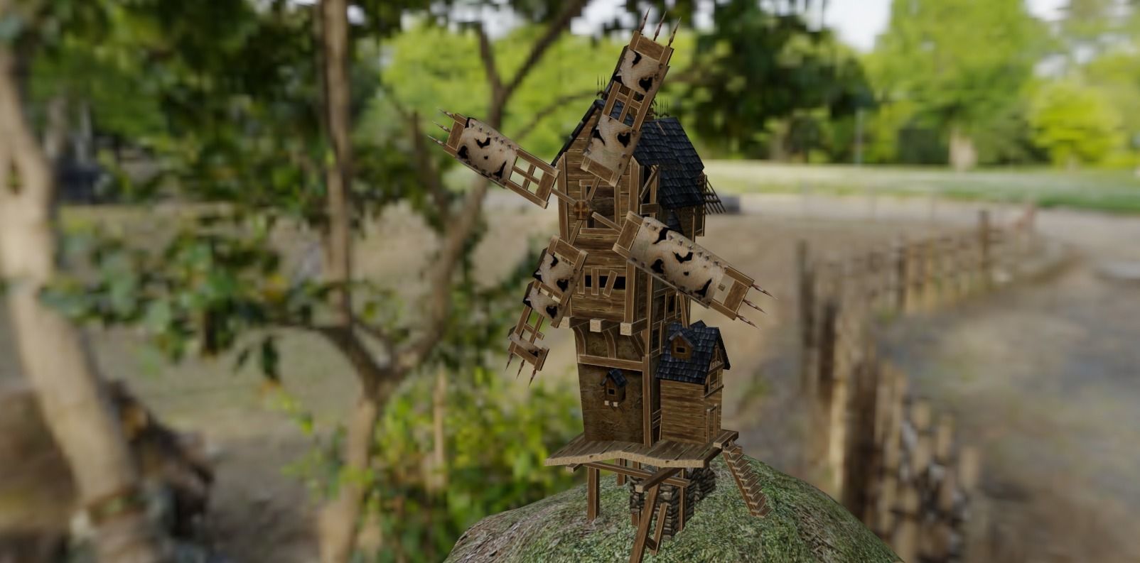  Wooden  AAA Medieval Windmill Low-poly 3D model Low-poly 3D model_6