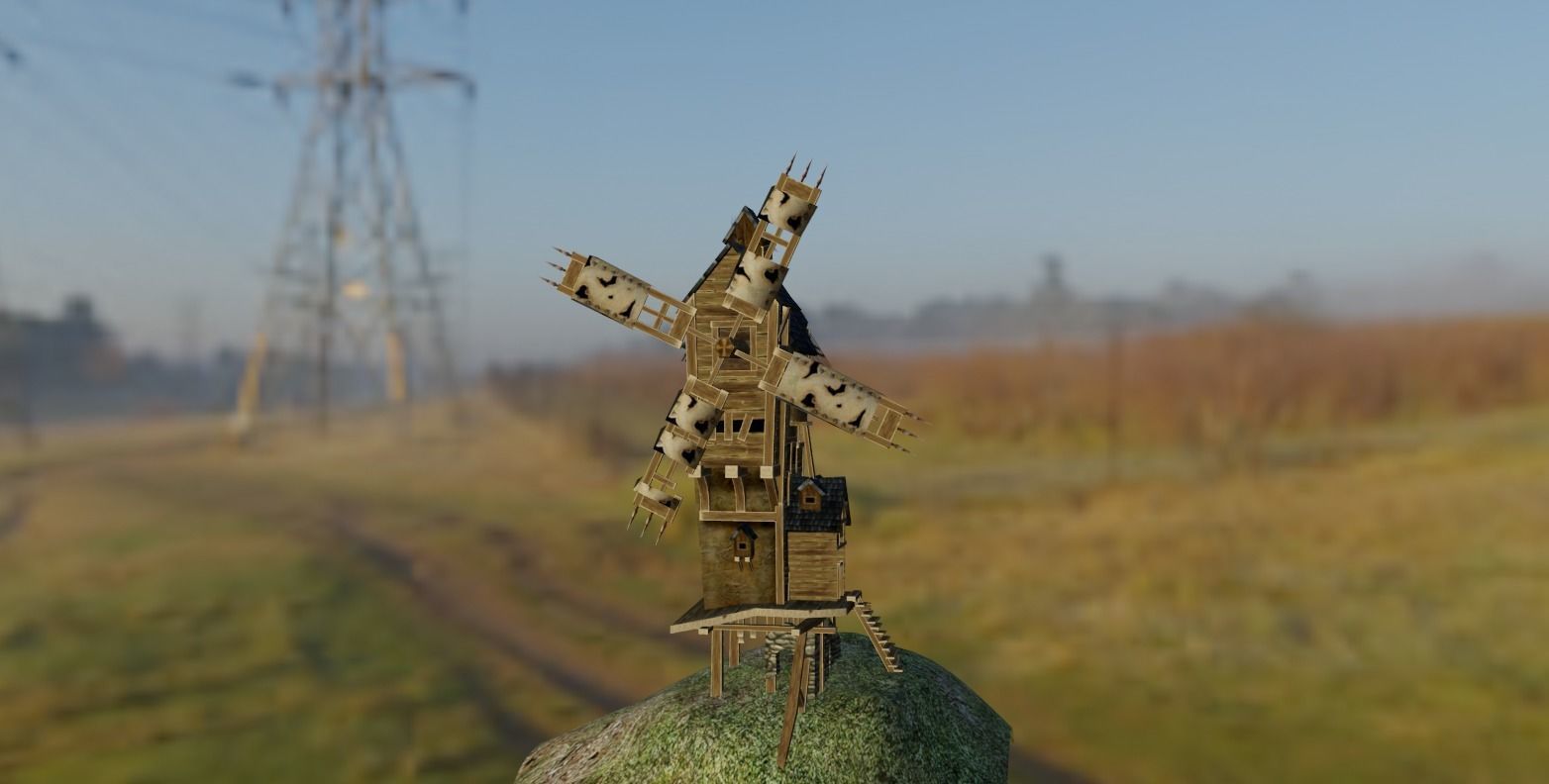  Wooden  AAA Medieval Windmill Low-poly 3D model Low-poly 3D model_8