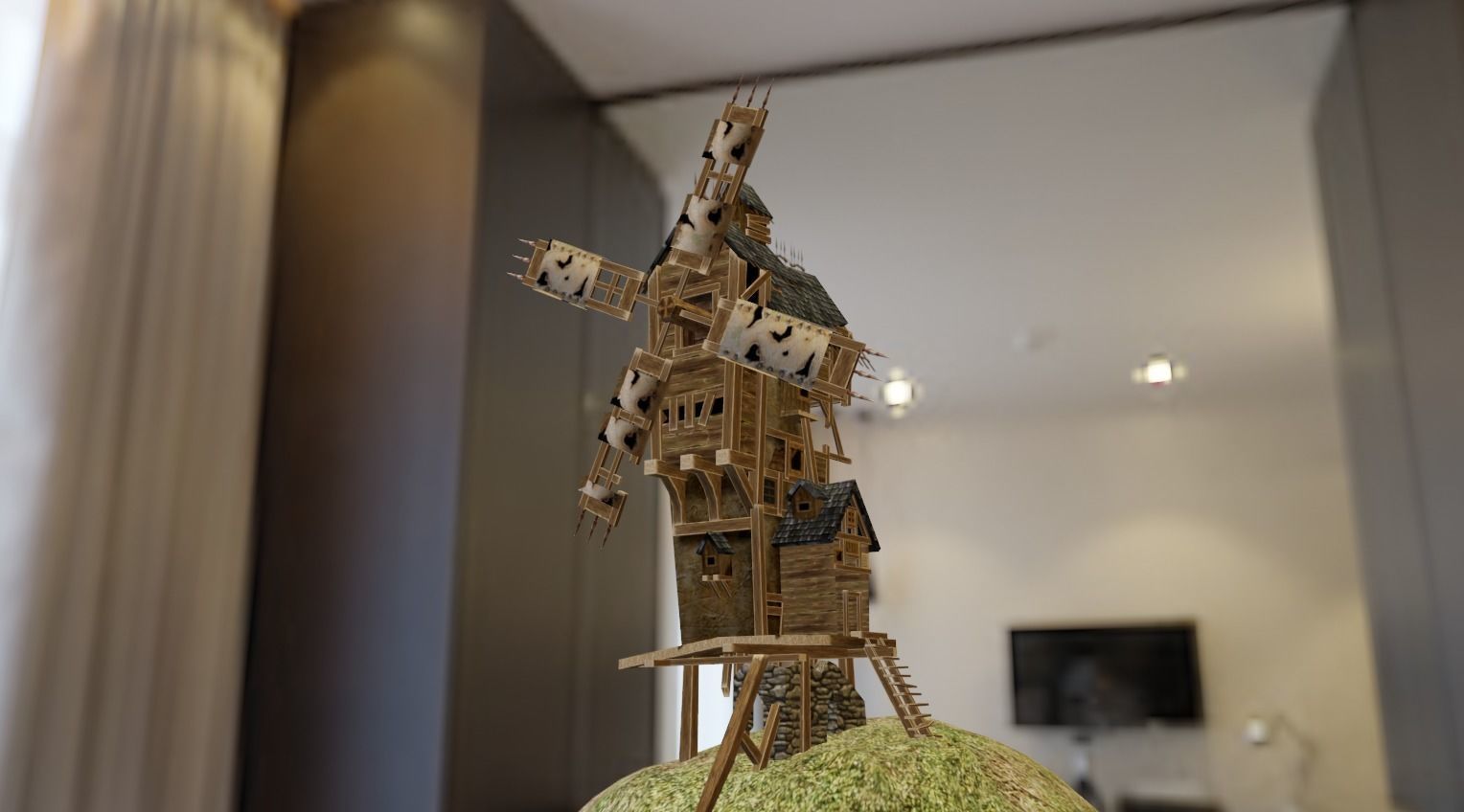  Wooden  AAA Medieval Windmill Low-poly 3D model Low-poly 3D model_1