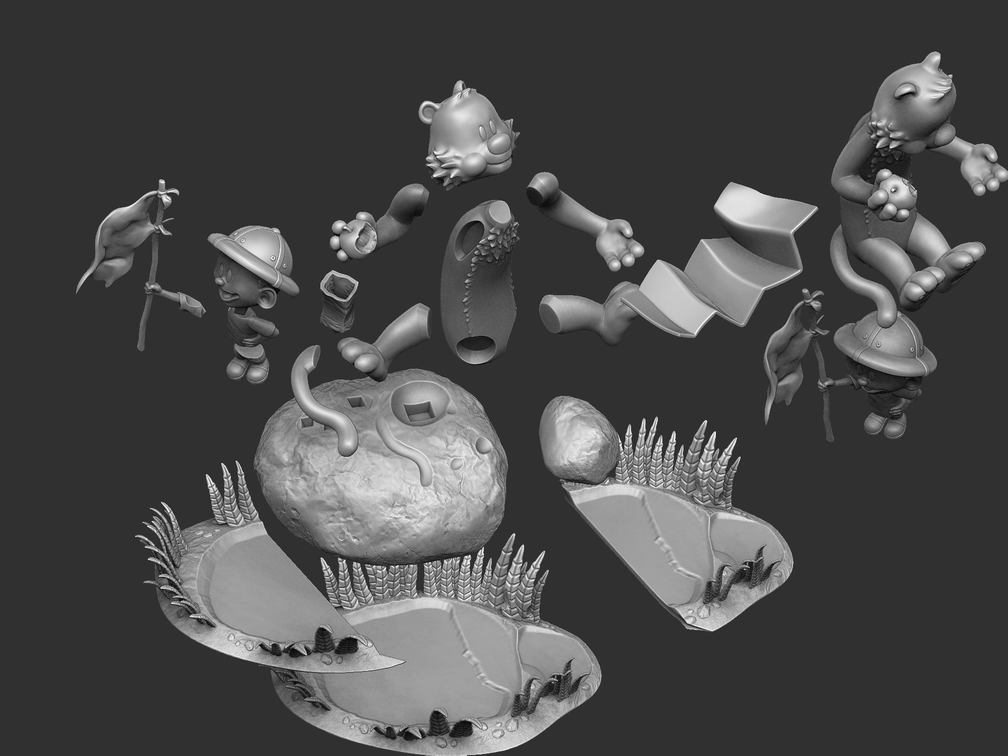 Calvin and Hobbes in nature for 3d print 3D print model_24
