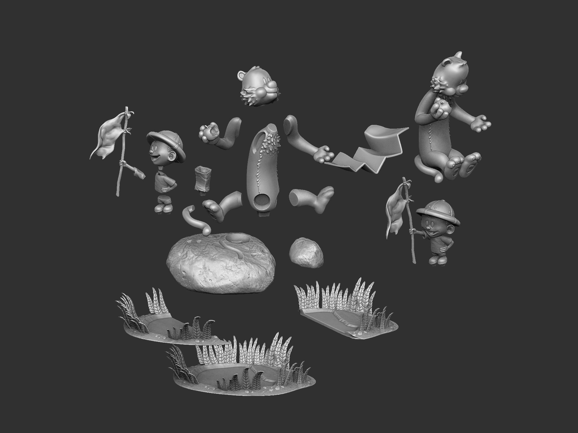 Calvin and Hobbes in nature for 3d print 3D print model_23