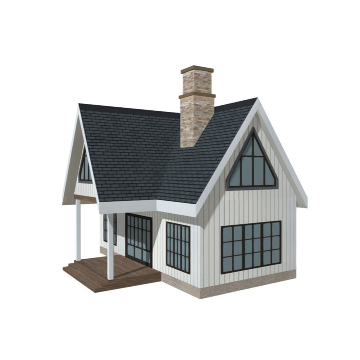 American Style Cottage - Town House Model Low-poly 3D model_1