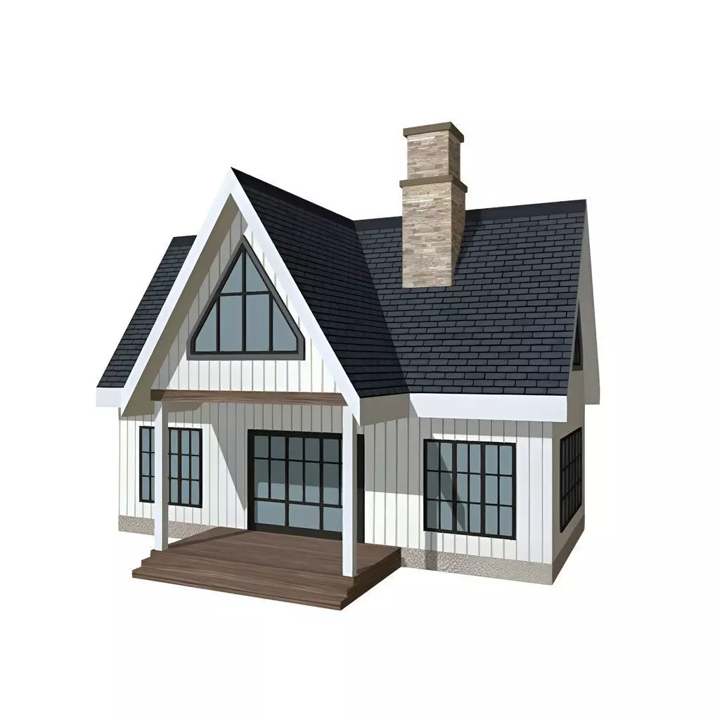 American Style Cottage - Town House Model Low-poly 3D model_0
