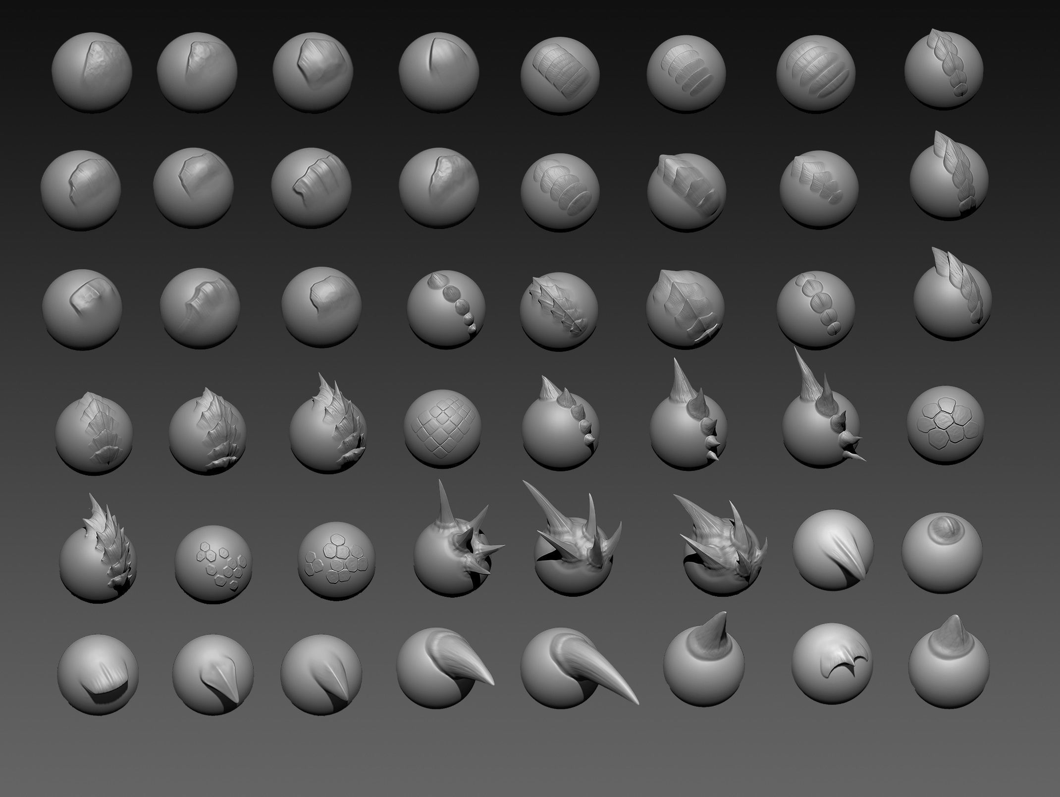 48 Scales and spikes Zbrush brushes for dragons reptiles 3D model_1