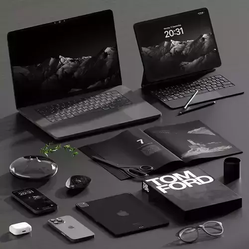 Black and White Apple Electronic decorative set for desktop