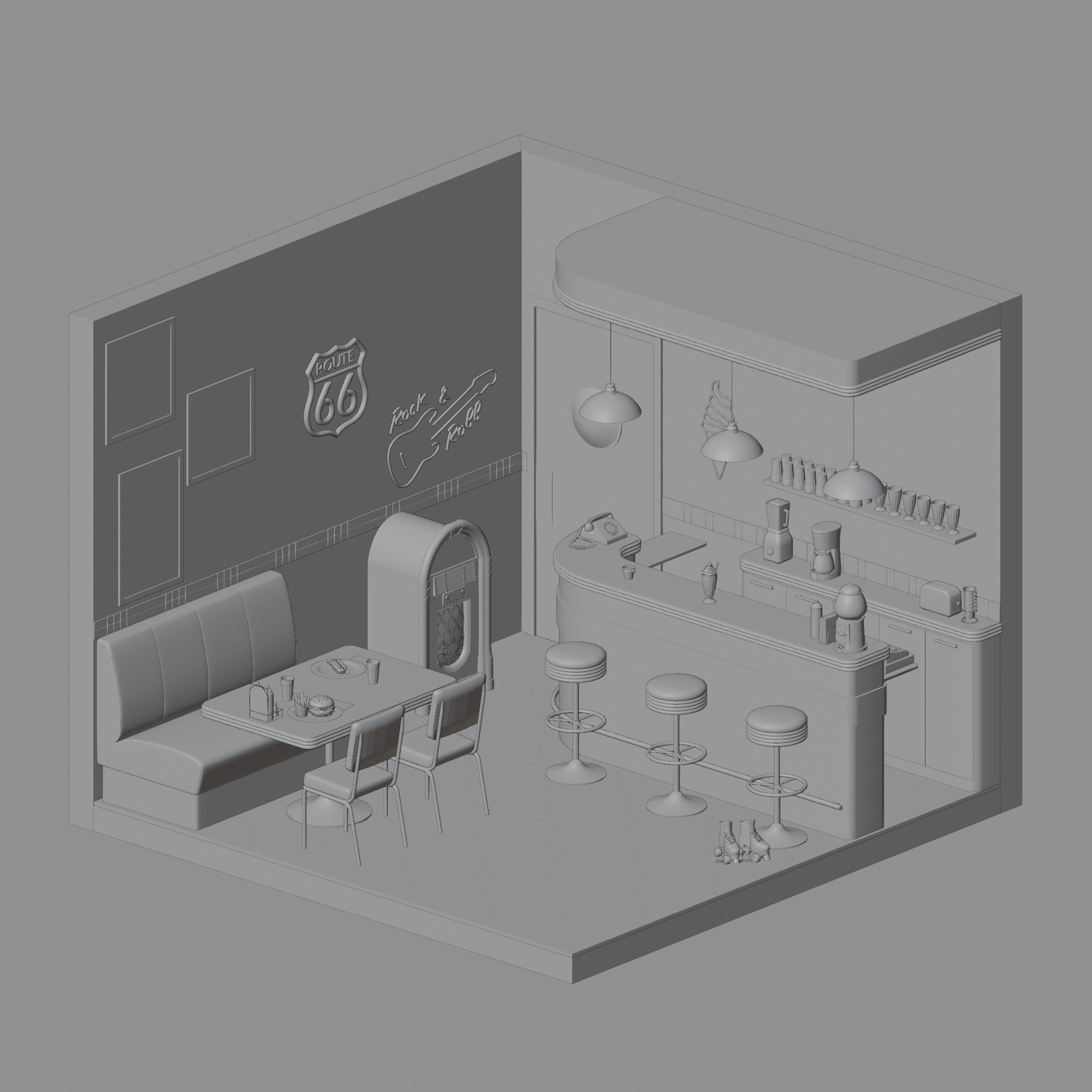 American diner 3D model_1
