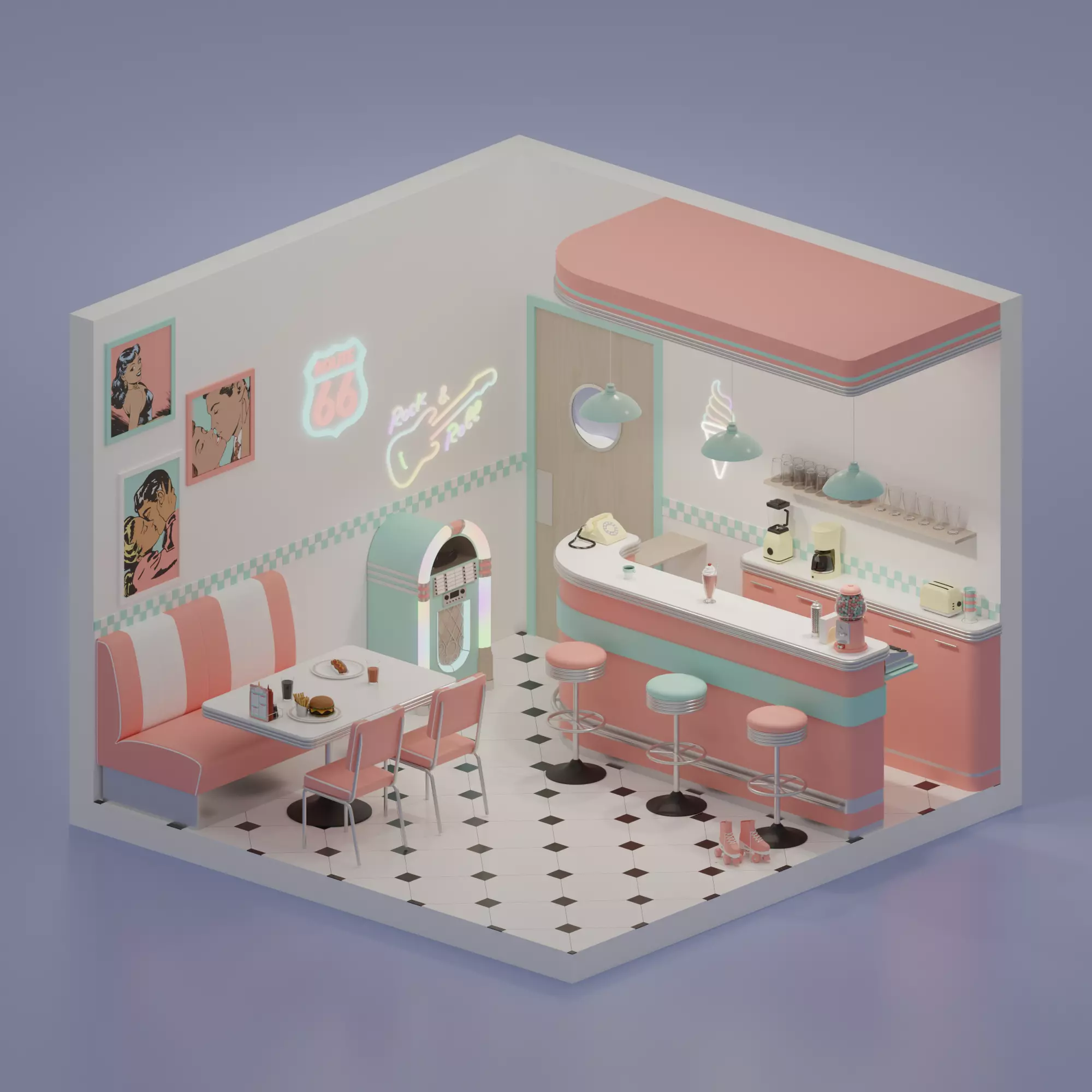 American diner 3D model_0