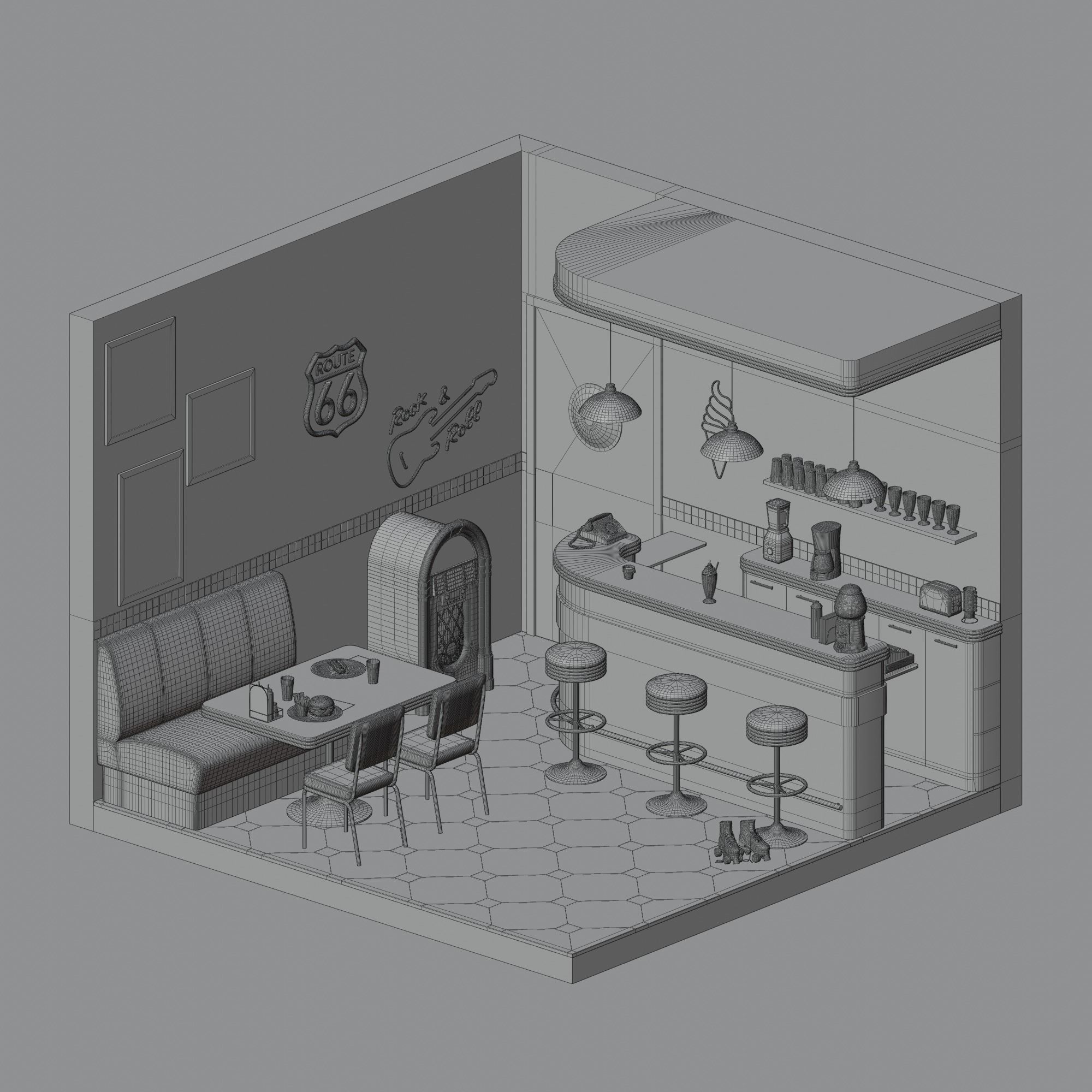 American diner 3D model_2