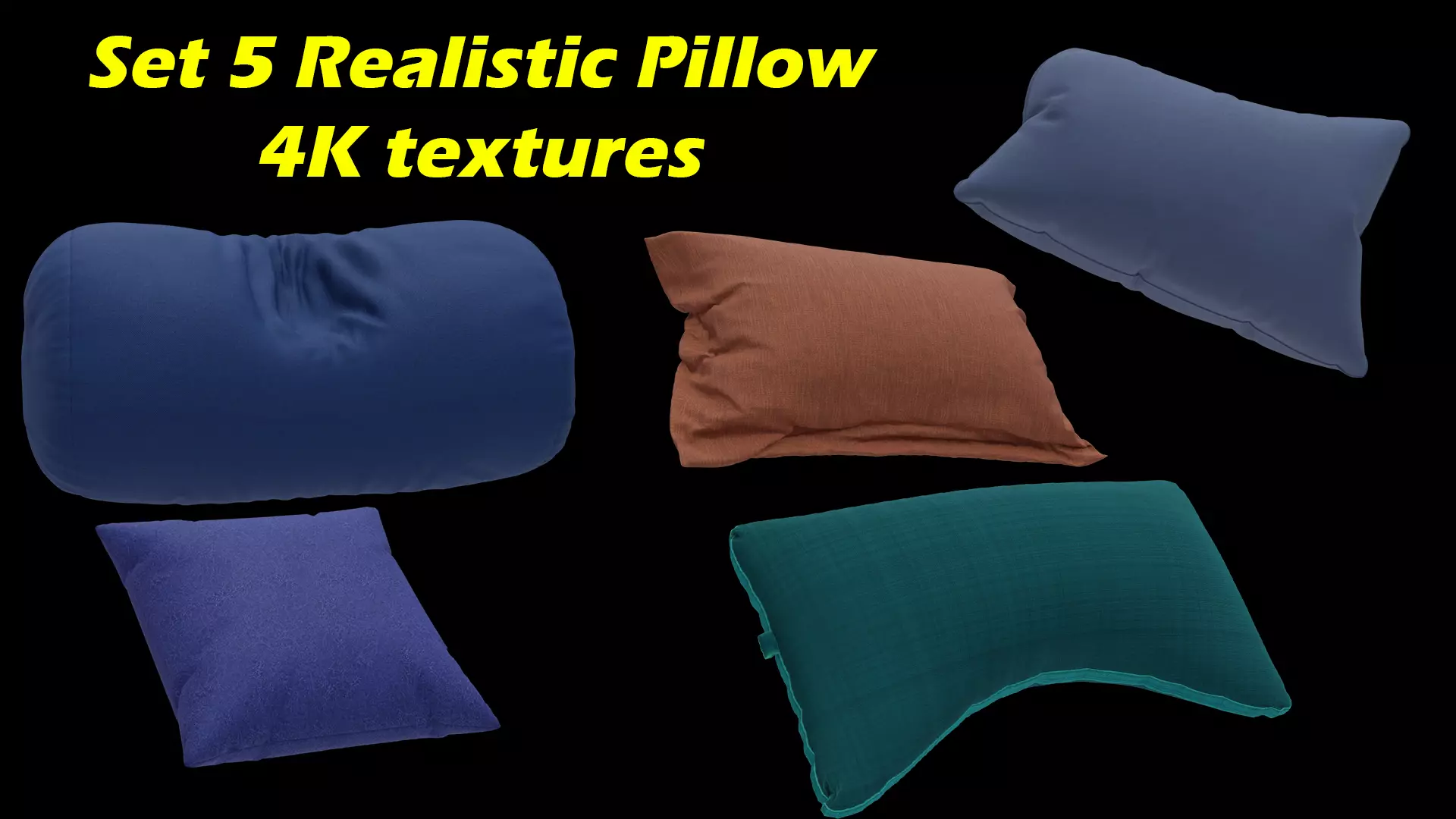 5 Realistic 3d Pillows Set - 4K textures Low-poly 3D model_0