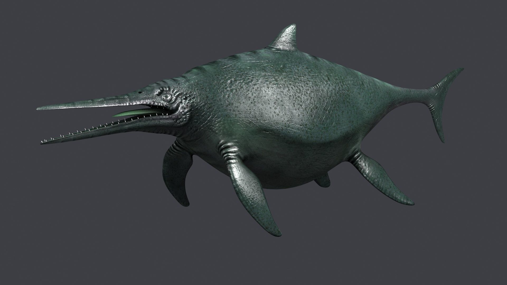Ichthyosaur ichthyosaurus giant lizard fish marine reptile 3D model_2