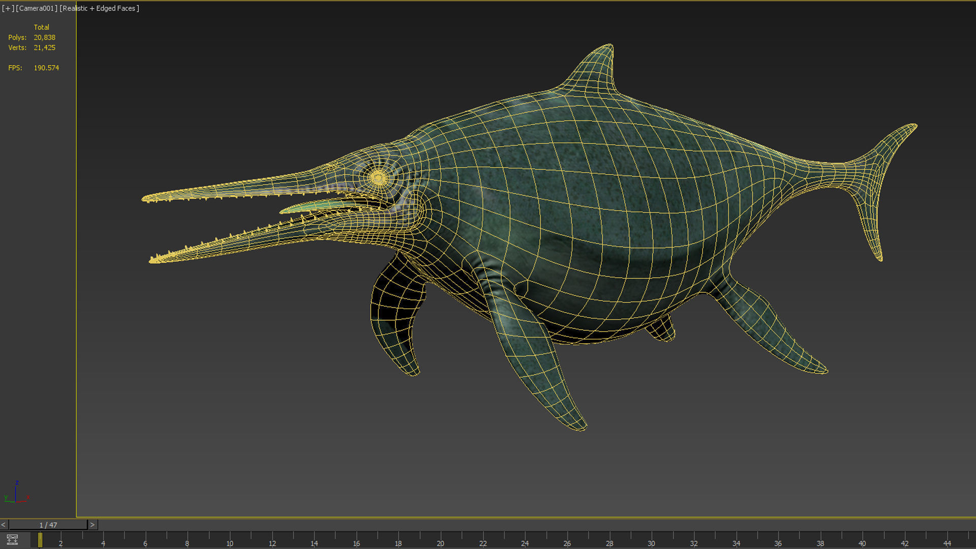 Ichthyosaur ichthyosaurus giant lizard fish marine reptile 3D model_5