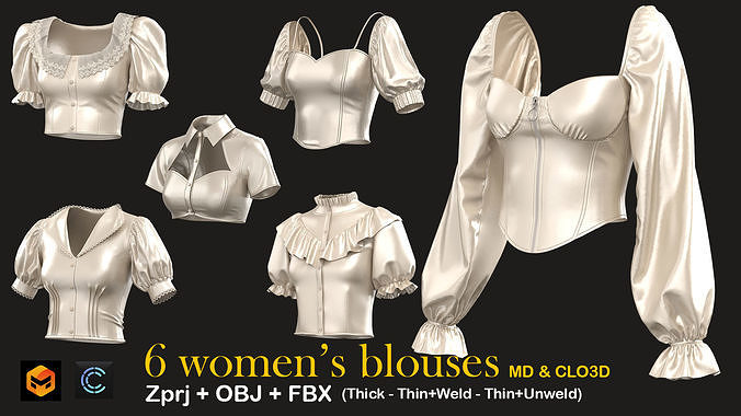 6 different women blouses  3D model