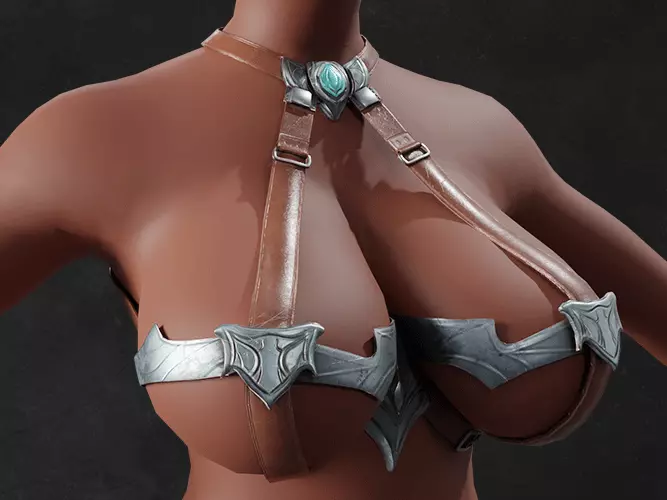 Pieces of Breast Armor Warrior medieval female game lowpoly Low-poly 3D model