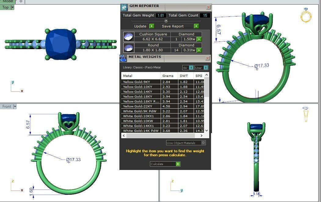 Engagement ring Alice qushion 3D print model_7