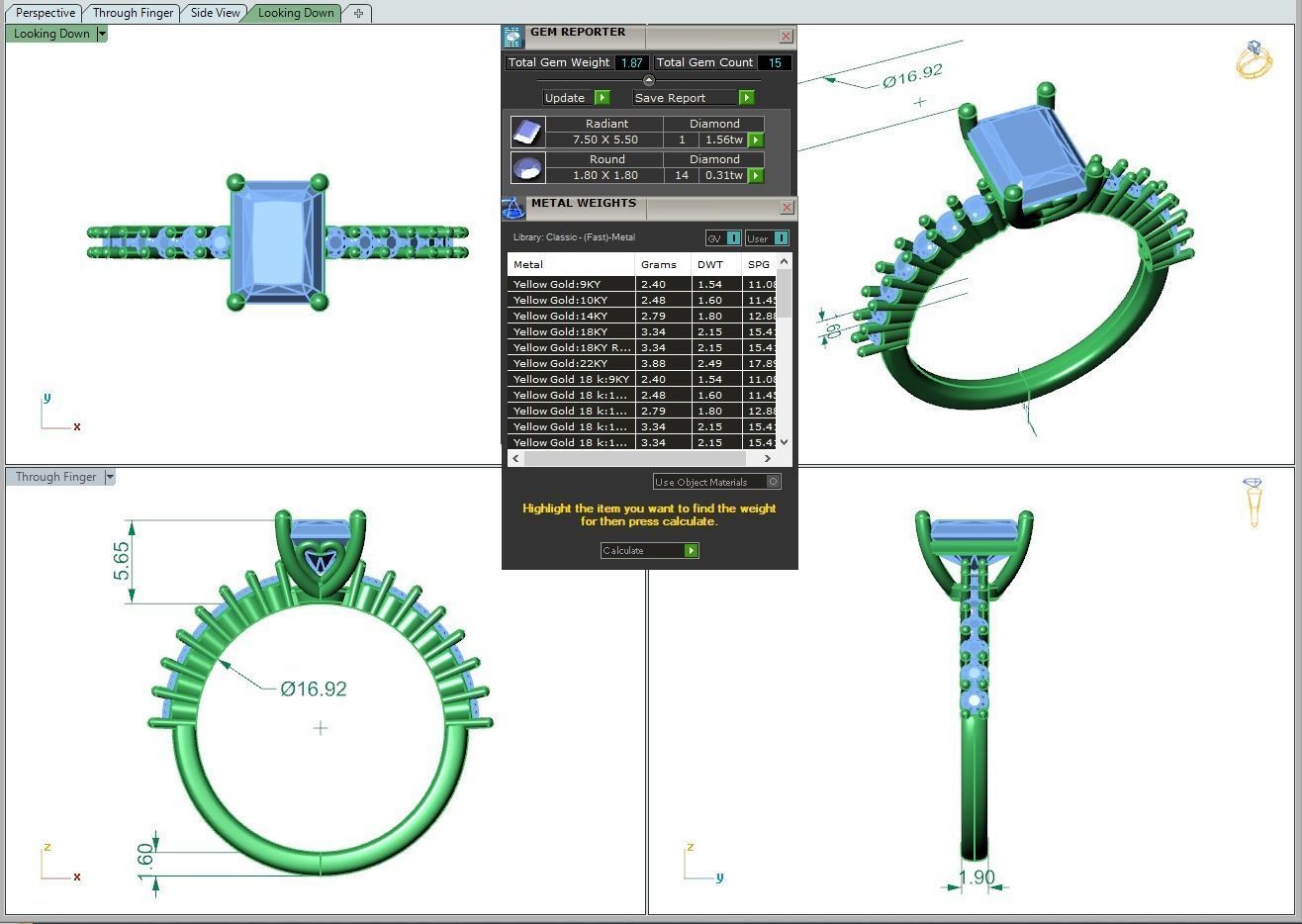 Engagement ring Alice radiant 3D print model_19