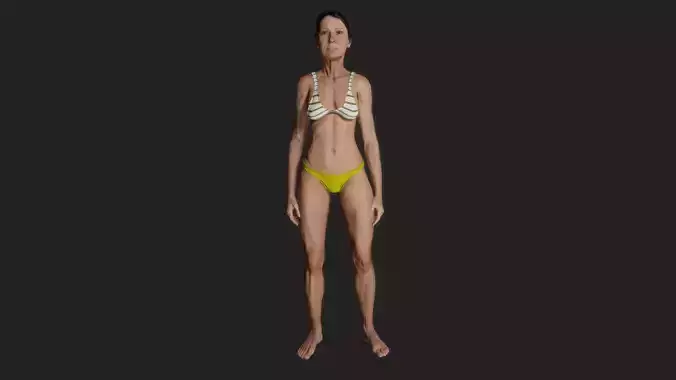 Realistic 3D Model of a Vibrant 70-Year-Old Woman in a Swimsuit