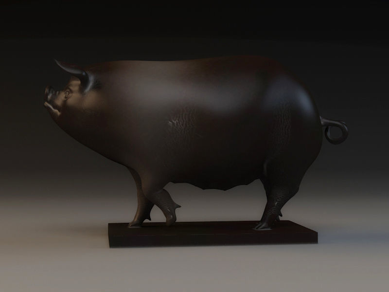 Pig Sculpture animal decoration copper pig sow 3D model_1
