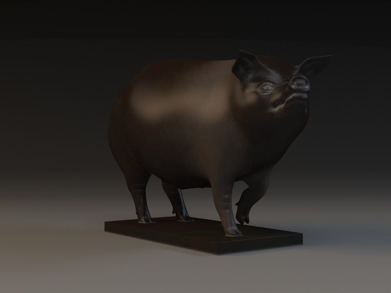 Pig Sculpture animal decoration copper pig sow 3D model_3