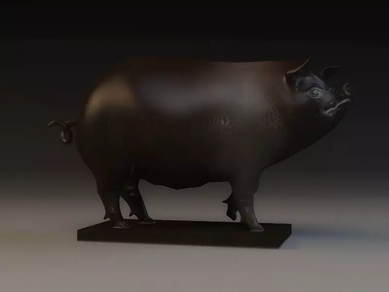 Pig Sculpture animal decoration copper pig sow 3D model_0