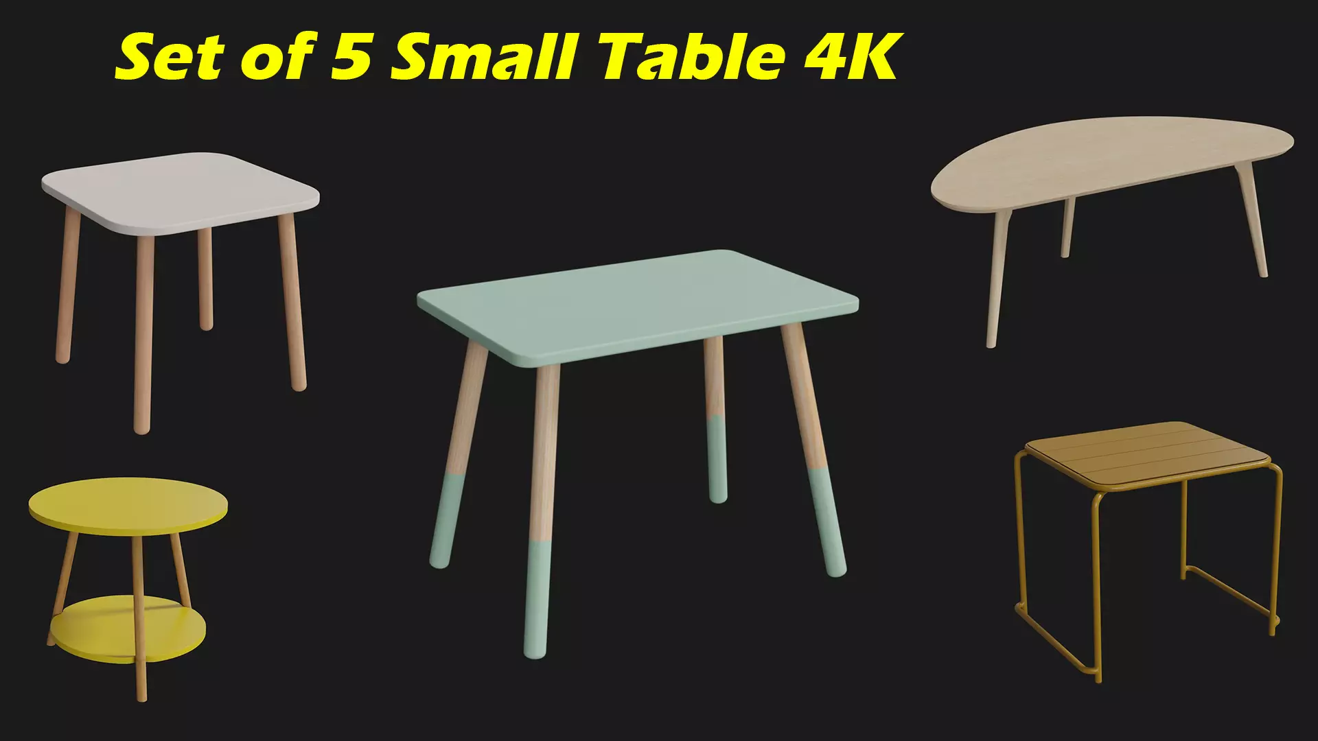 5 Realistic Small Children - coffe Tables 4K Low-poly 3D model_0