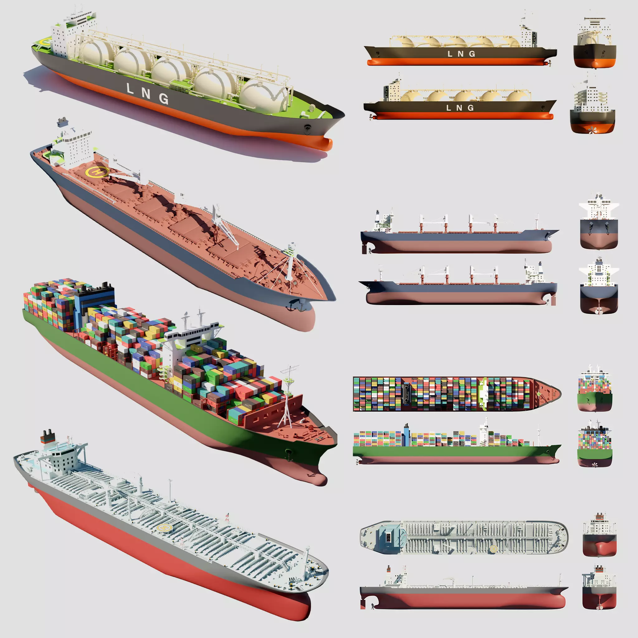 Four types of cargo ships 3D Model Collection_0