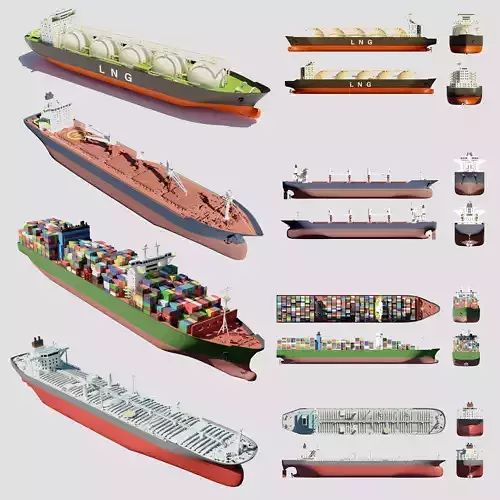Four types of cargo ships 3D Model Collection