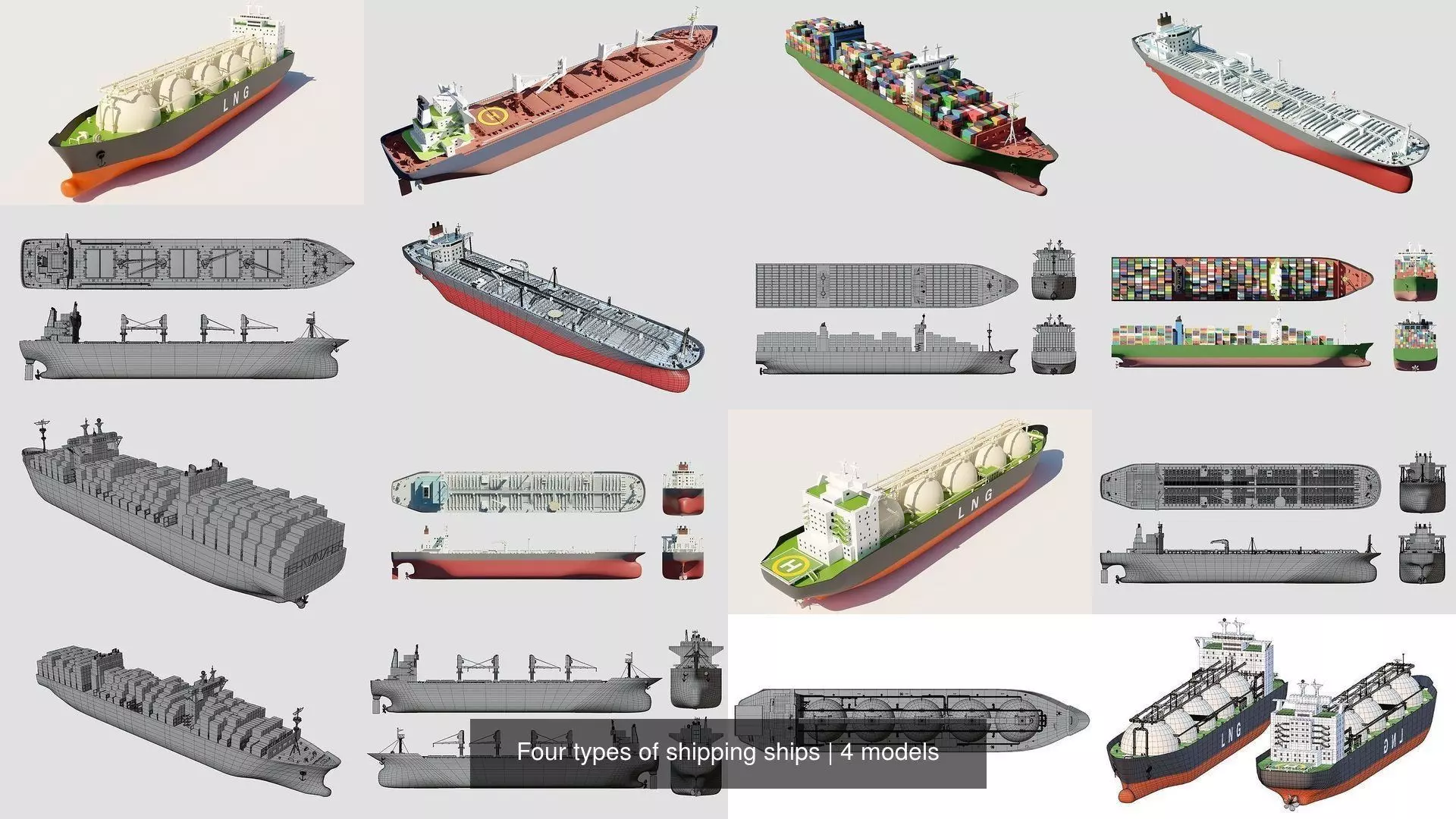 Four types of cargo ships 3D Model Collection_1