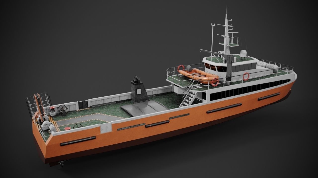 Crew boat Low-poly 3D model_10