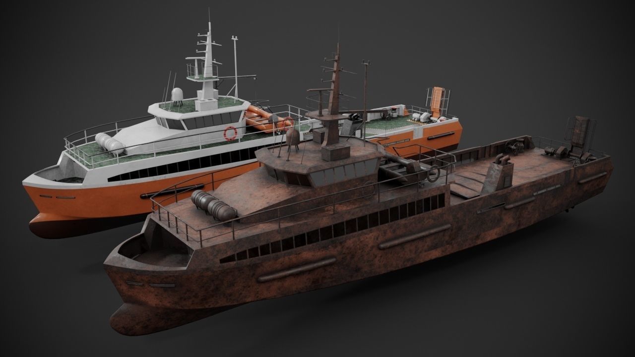 Crew boat Low-poly 3D model_2