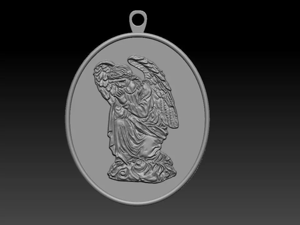 Winged Virgin Mary pendant 3D print model_0