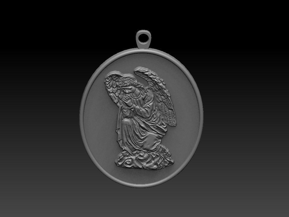 Winged Virgin Mary pendant 3D print model_3