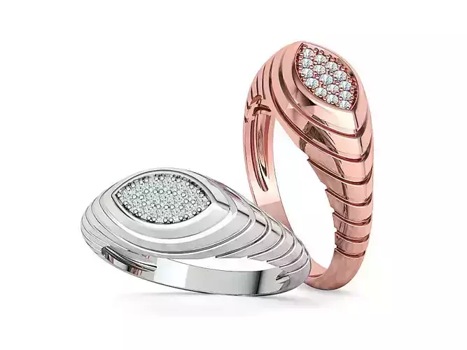Ribbed Statement Women Ring  Croissant Diamond Ring 3D print model