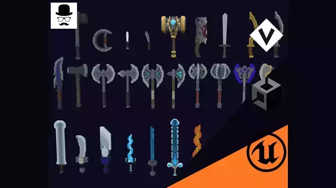 Voxel Weapons Pack - 3D Lowpoly Game Assets Low-poly 3D model